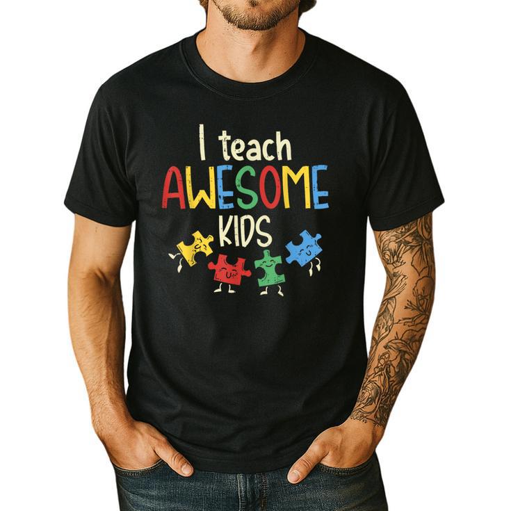 I Teach Awesome Kids Shirt Autism Special Education Teacher Men's Casual T-Shirt