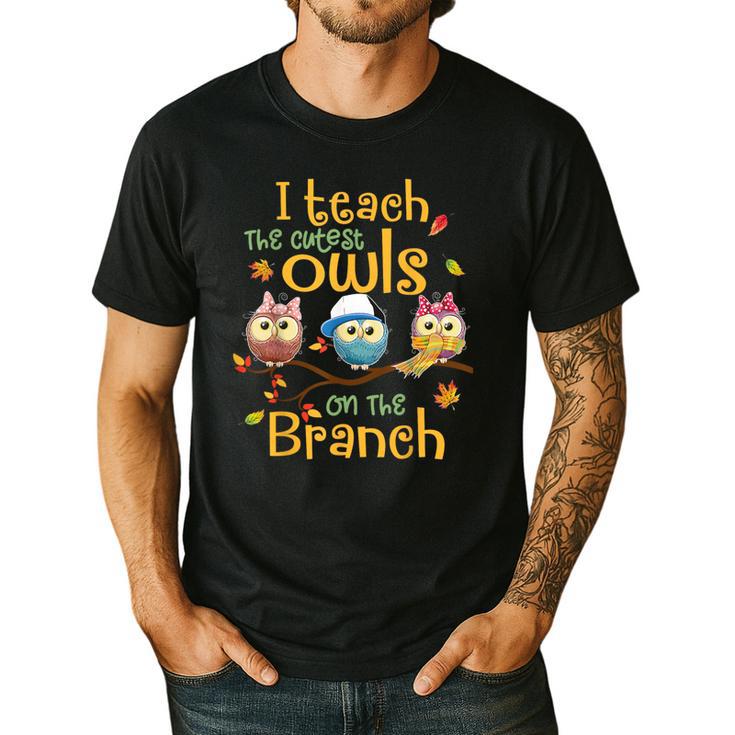 I Teach The Cutest Owls On The Branch Teacher Fall Autumn Men's Casual T-Shirt