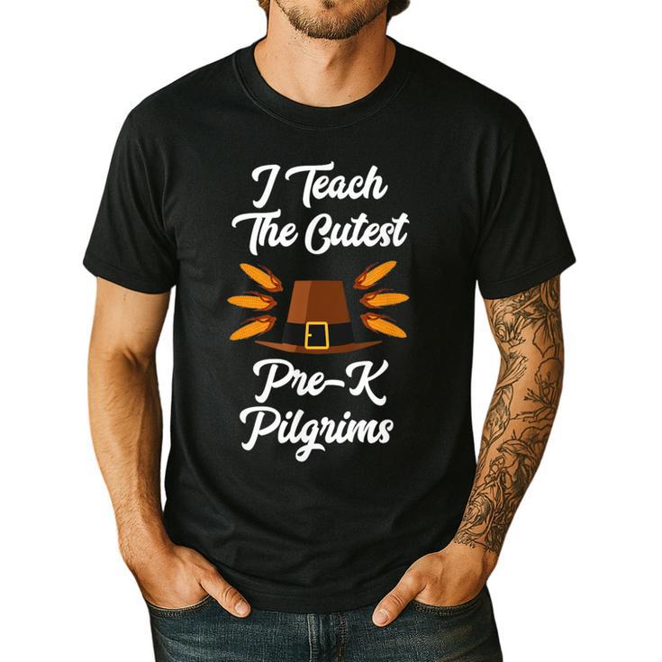 I Teach The Cutest Pre-K Pilgrims Thanksgiving Teacher Item Men's Casual T-Shirt