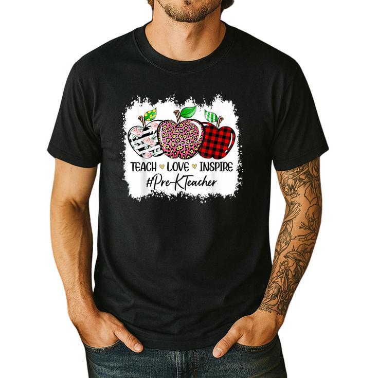 Teach Love Inspire Pre-k Teacher Apple Leopard Red Plain Men's Casual T-Shirt