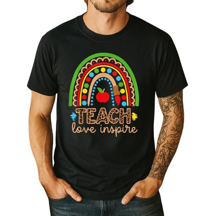 Teach Love Inspire Rainbow Leopard Cheetah Print Teacher Men's Casual T-Shirt