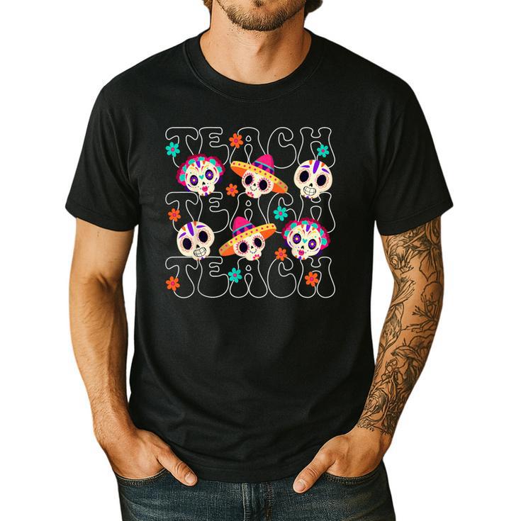 Teach Teacher Dia De Los Muertos Day Of The Dead Sugar Skull Men's Casual T-Shirt