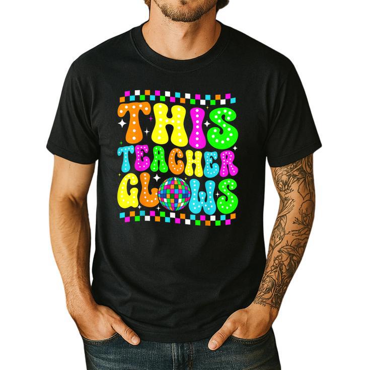 This Teacher 80s 90s Teachers's Day Glows Last Day Of School Men's Casual T-Shirt This Teacher 80s 90s Teachers's Day Glows Last Day Of School Men's Casual T-Shirt
