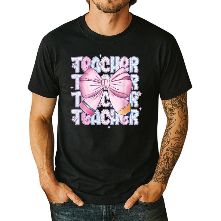 Teacher Bow Pencil Flowers Teacher Back To School Men's Casual T-Shirt