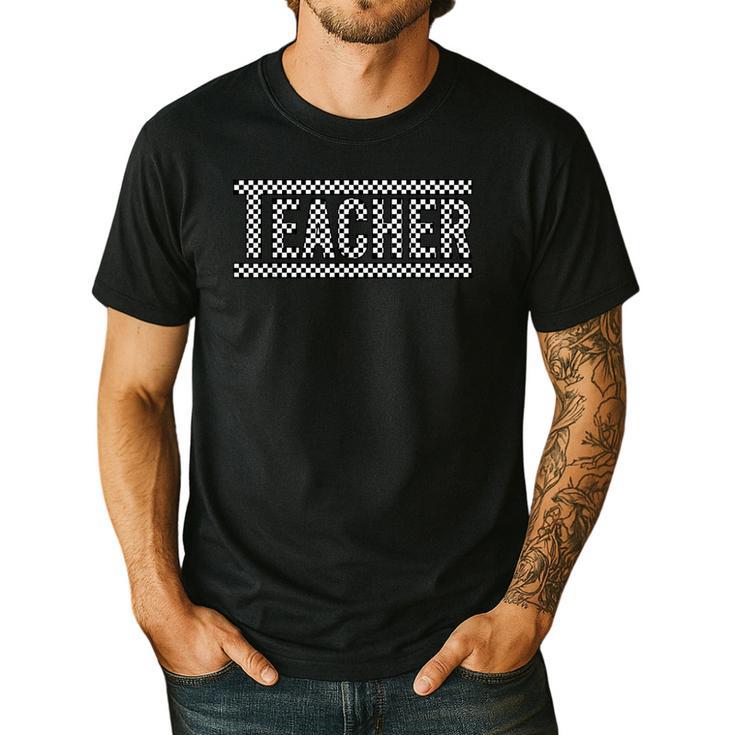 Teacher Checkered Racing Teacher Appreciation Men Women Men's Casual T-Shirt