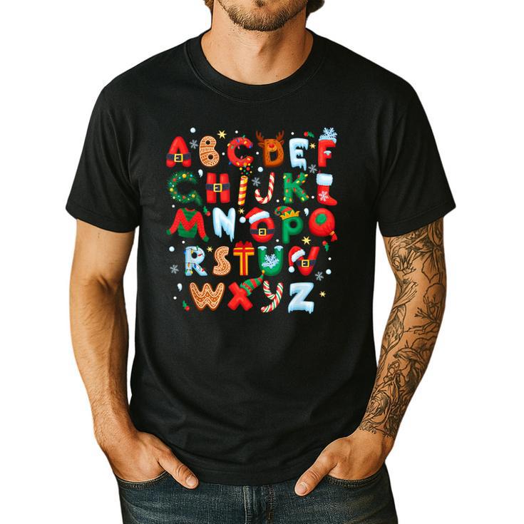 Teacher Christmas Alphabet Back To School Holiday Learning Men's Casual T-Shirt
