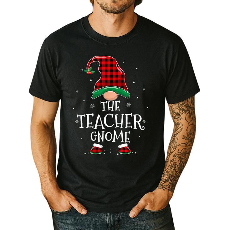 Teacher Gnome Xmas Family Matching Plaid Christmas Gnomes Men's Casual T-Shirt