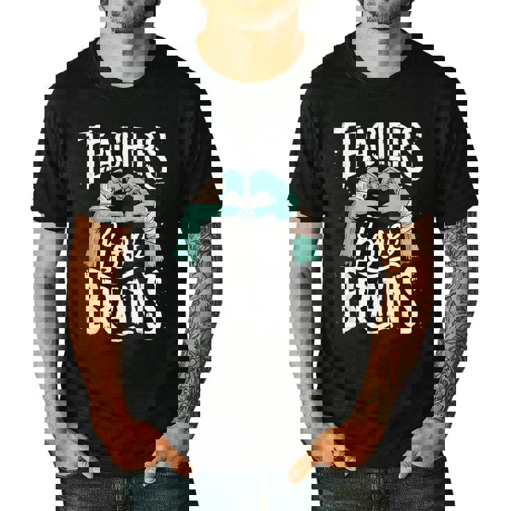 Teacher Halloween Shirt Women Men Teachers Love Brains Men&#x27;s Casual T-Shirt