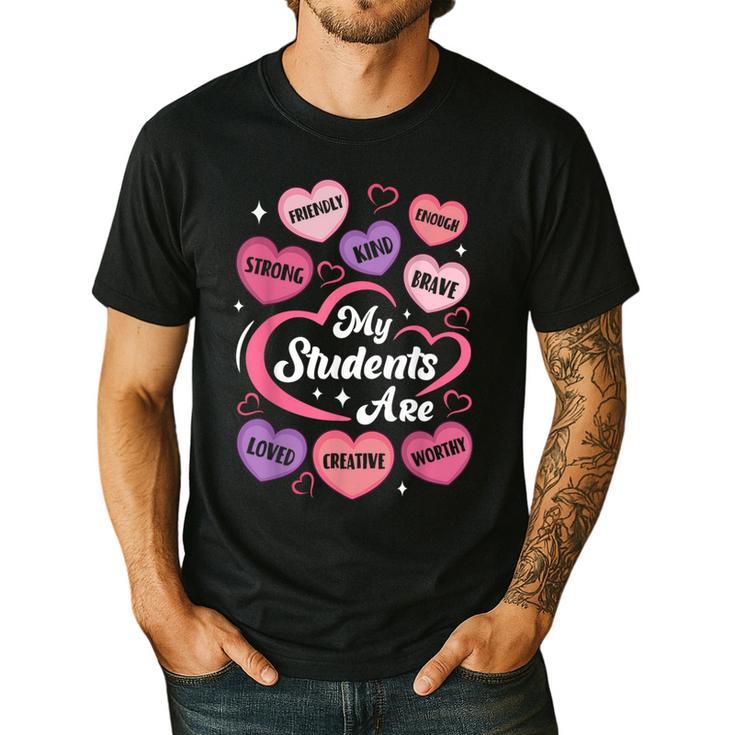 Teacher Positive Affirmations Candy Heart Valentine's Day Men's Casual T-Shirt