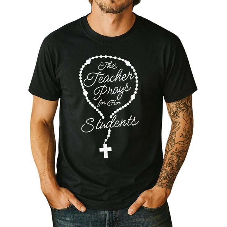 This Teacher Prays For Her Students Catholic Rosary Men's Casual T-Shirt