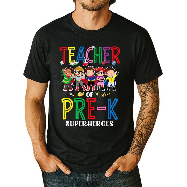 Teacher Of Pre K Superheroes Teacher New School Year Men Women Men's Casual T-Shirt