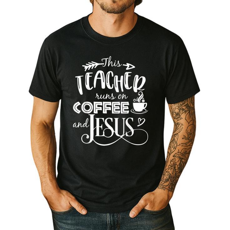 This Teacher Runs On Coffee And Jesus T Shirt Christian Tees Men's Casual T-Shirt