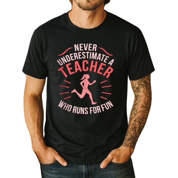 Teacher Who Runs Half Marathon Runner Running Lover Graphic Men's Casual T-Shirt
