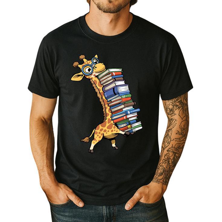 Teacher Shirt Giraffe Holding Books Bookworm Librarian Men's Casual T-Shirt