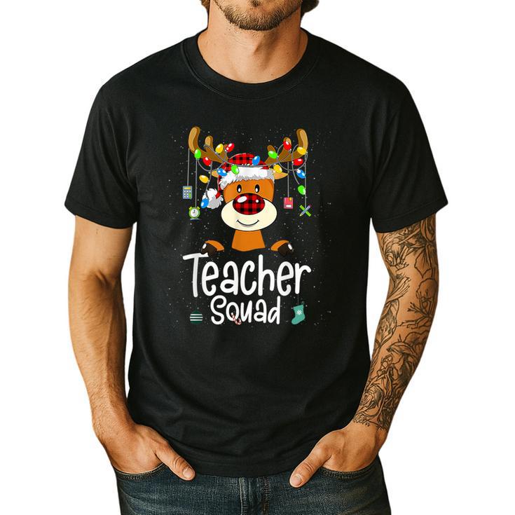 Teacher Squad Red Plaid Rudolph Reindeer Christmas Men's Casual T-Shirt