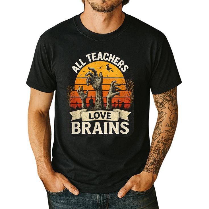 Teacher All Teachers Love Brains Halloween Men's Casual T-Shirt