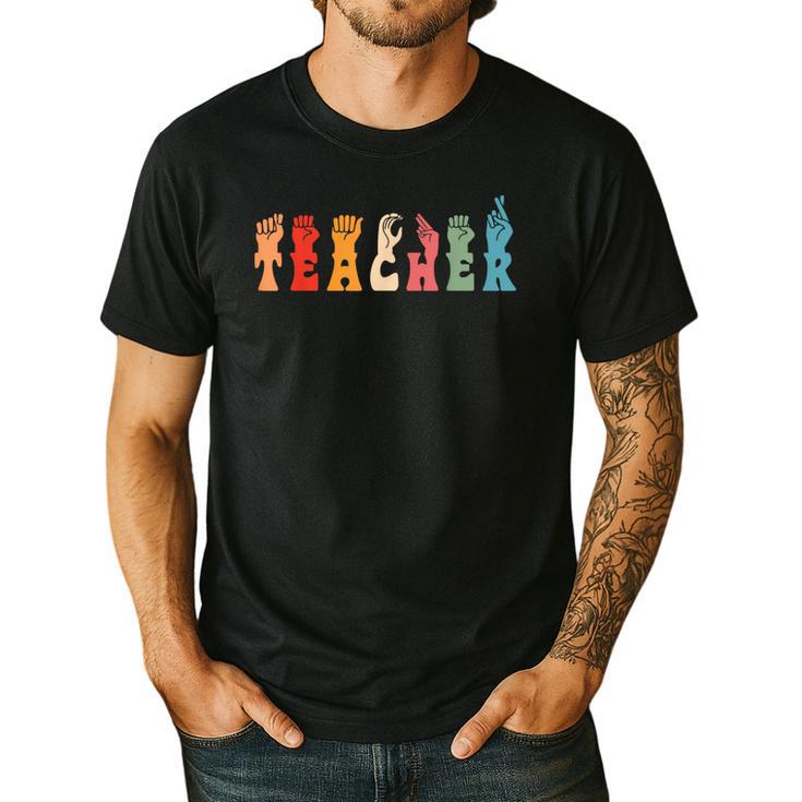Teacher Word In Sign Language Awareness ASL Back To School Men's Casual T-Shirt