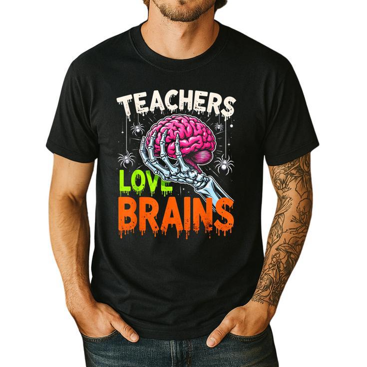 Teachers Love Brains Halloween 2025 Skeleton Costume Men's Casual T-Shirt