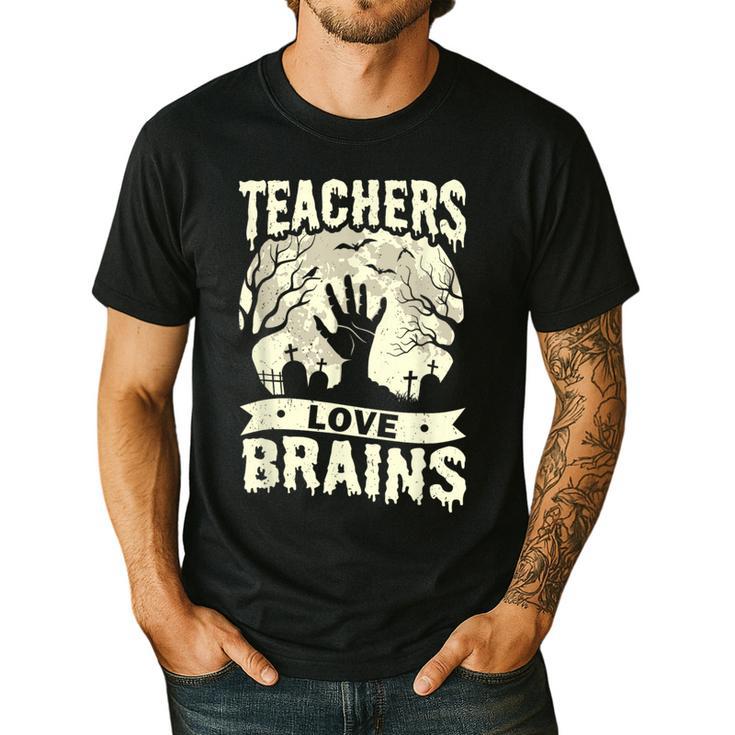Teachers Love Brains Halloween Costume Boo Trick Teach Men's Casual T-Shirt