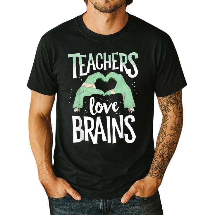 Teachers Love Brains Halloween Costume Trick Treat Zombie Men's Casual T-Shirt