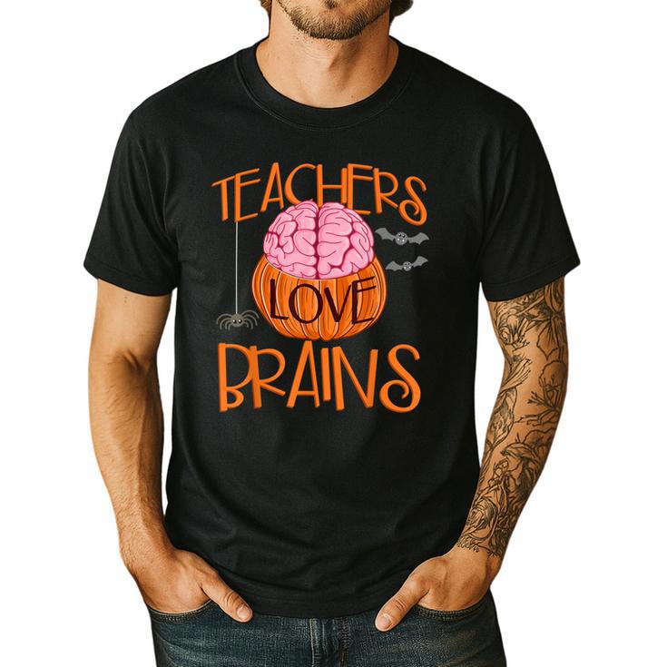 Teachers Love Brains Halloween T-Shirt For Men Women Men's Casual T-Shirt