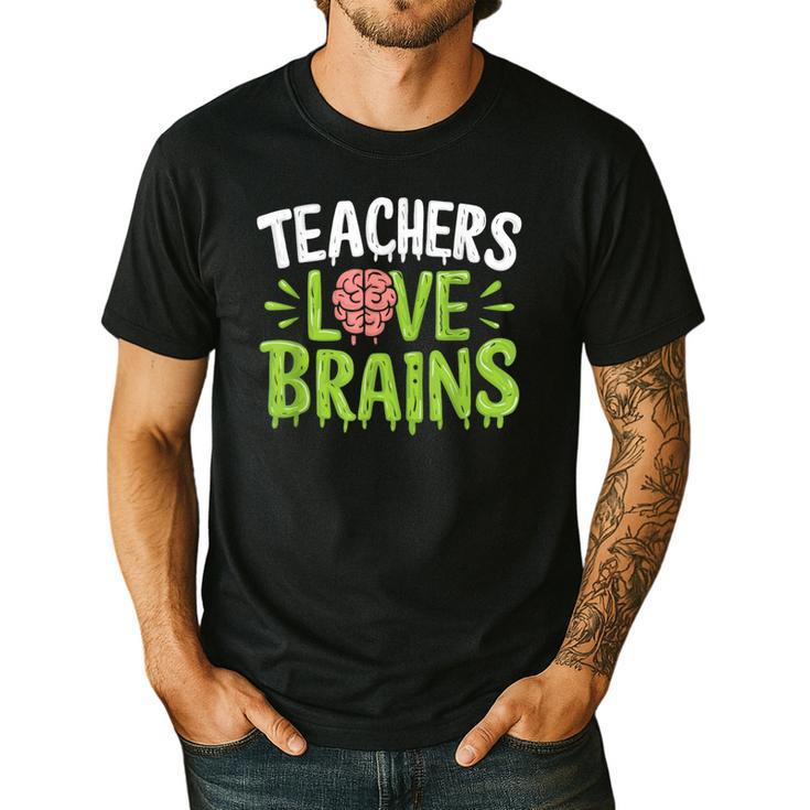 Teachers Love Brains Halloween Teacher Zombie Men's Casual T-Shirt