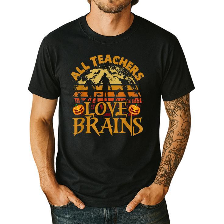 All Teachers Love Brains School Halloween Costume Men's Casual T-Shirt