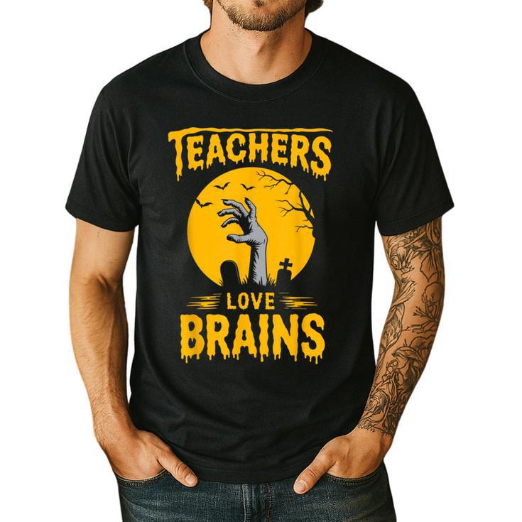Teachers Love Brains Shirt Men Women Halloween Teacher Men's Casual T-Shirt