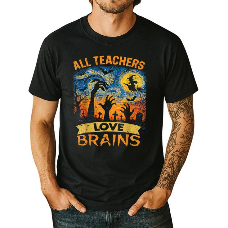All Teachers Love Brains Shirt Teacher Halloween Tee Men's Casual T-Shirt