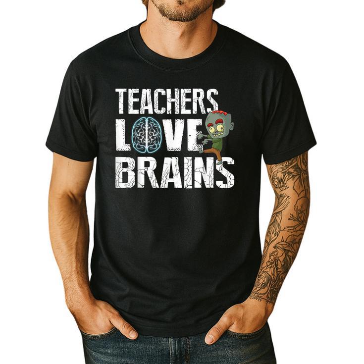 Teachers Love Brains Zombie Halloween Hilarious Men's Casual T-Shirt