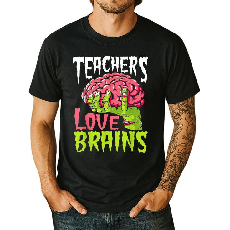 Teachers Love Brains Zombie Teacher Halloween Zombies Men's Casual T-Shirt