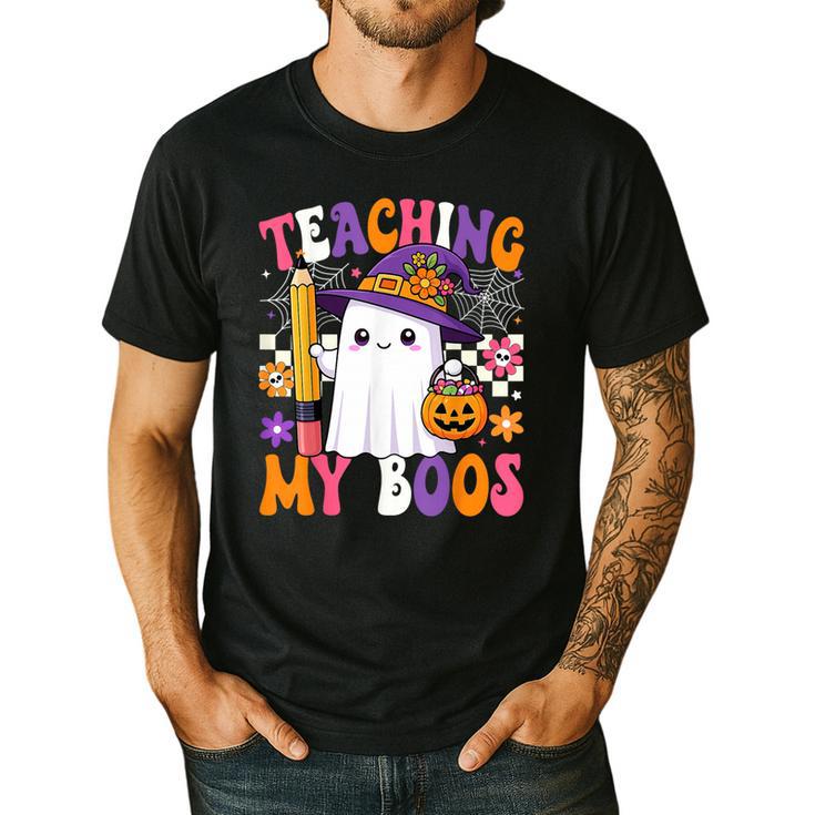 Teaching My Boos Ghost Teacher Cute Pencil Halloween Teacher Men's Casual T-Shirt