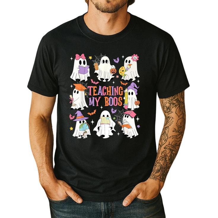 Teaching My Boos Teacher Cute Ghost Groovy Teacher Halloween Men's Casual T-Shirt Teaching My Boos Teacher Cute Ghost Groovy Teacher Halloween Men's Casual T-Shirt