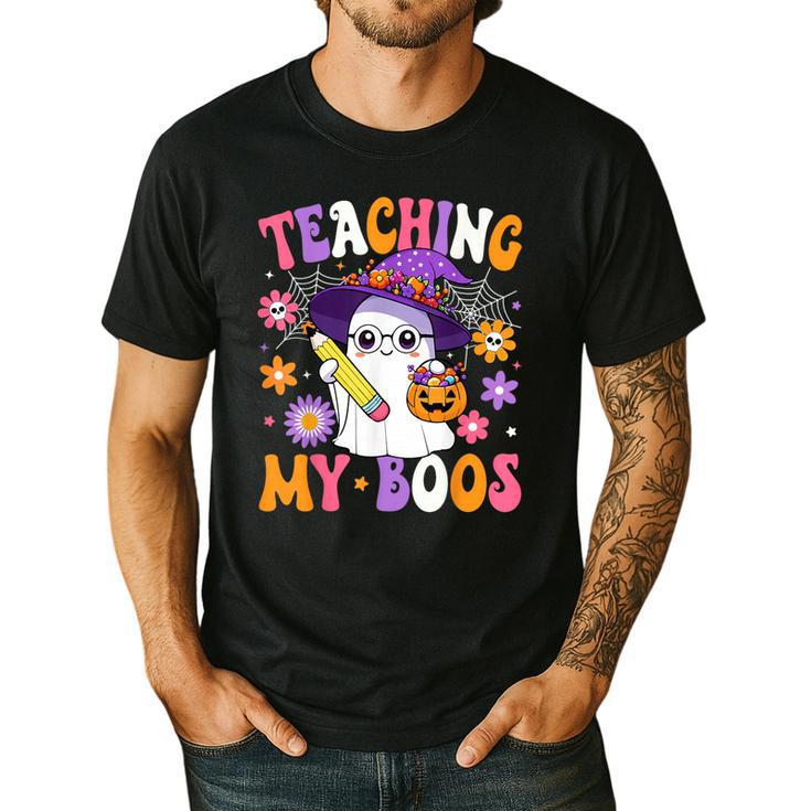 Teaching My Boos Teacher Ghost Teach Halloween Teacher Men's Casual T-Shirt