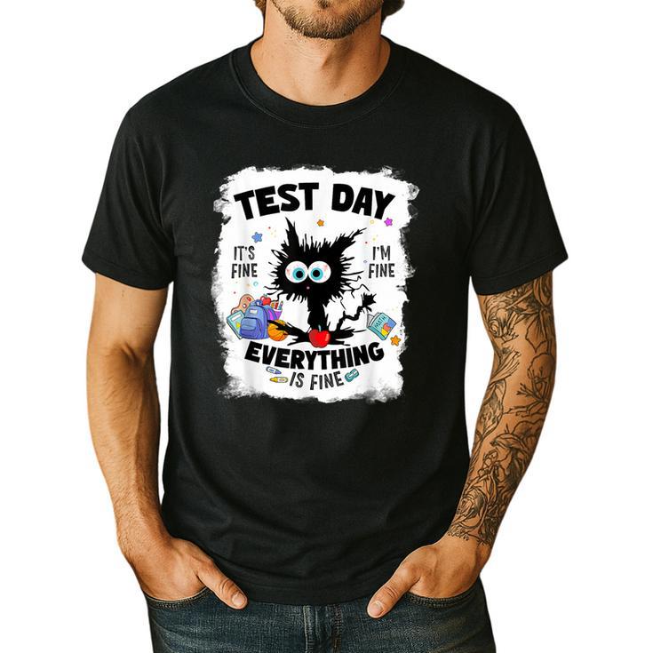 Test Day Stressed Cat Teacher Student Kids Testing Day Men's Casual T-Shirt