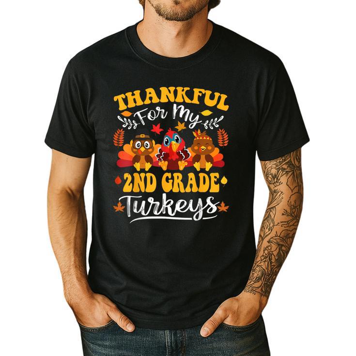 Thankful For My 2nd Grade Turkeys Thanksgiving Teacher Fall Men's Casual T-Shirt