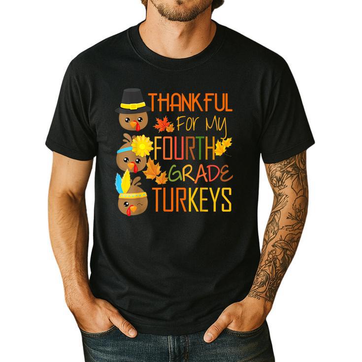 Thankful For My 4th Grade Turkey Thanksgiving Turkey Teacher Men's Casual T-Shirt