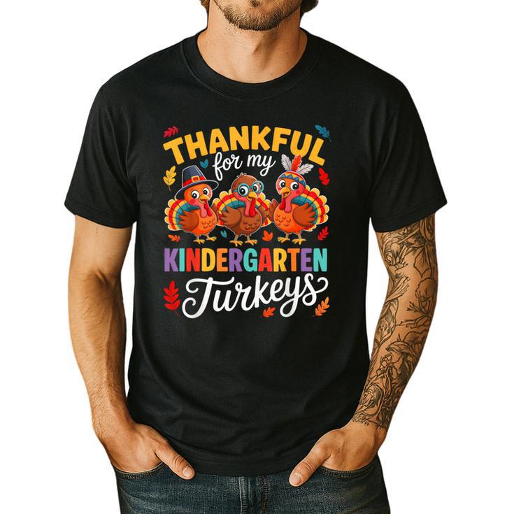 Thankful For My Kindergarten Turkeys Thanksgiving Teacher Men's Casual T-Shirt
