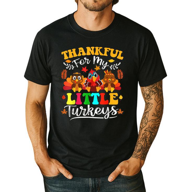 Thankful For My Little Turkeys Teacher Thanksgiving Teachers Men's Casual T-Shirt