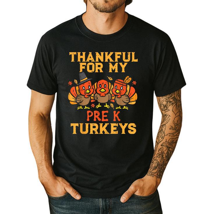 Thankful For My Pre K Turkeys Teacher Thanksgiving Men Women Men's Casual T-Shirt