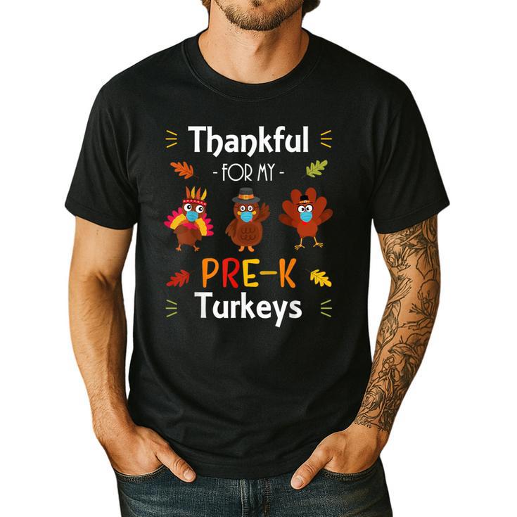 Thankful For My Prek Turkeys In Masks Thanksgiving Teacher For Men Women Men's Casual T-Shirt