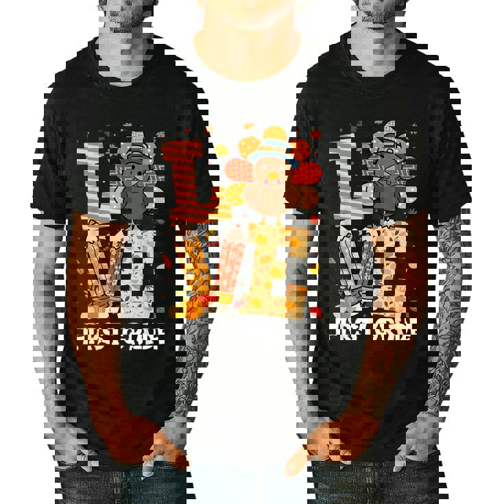 Thanksgiving Love First Grade Teacher Turkey Autumn Fall For Men Women Girls Kids Men&#x27;s Casual T-Shirt