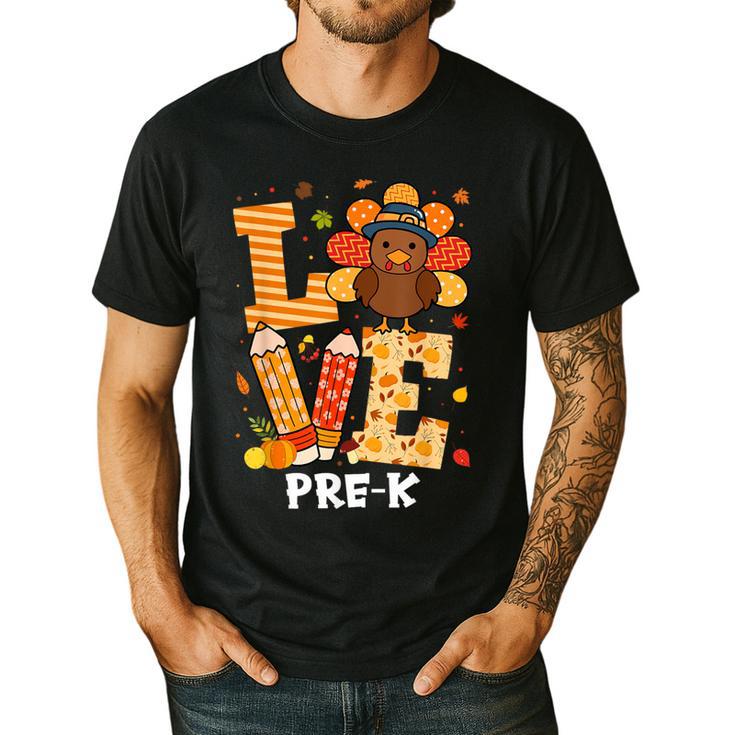 Thanksgiving Love Pre-K Teacher Turkey Autumn Fall For Men Women Girls Kids Men's Casual T-Shirt