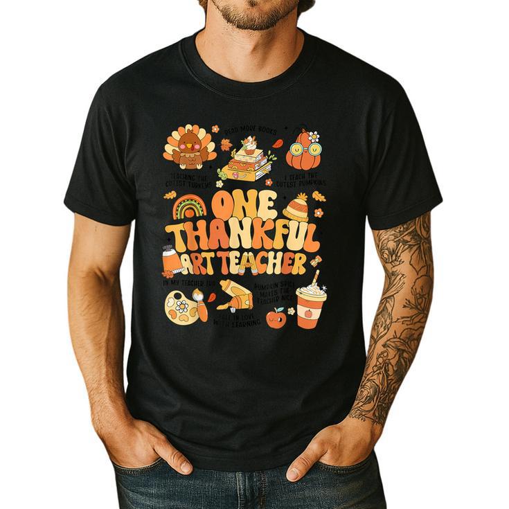 Thanksgiving One Thankful Art Teacher Fall Groovy Men Women Men's Casual T-Shirt Thanksgiving One Thankful Art Teacher Fall Groovy Men Women Men's Casual T-Shirt