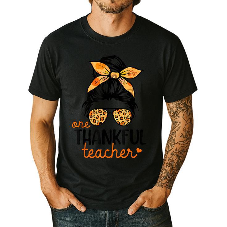 Thanksgiving Shirt Teacher Women Messy Bun Thankful Teacher Men's Casual T-Shirt Thanksgiving Shirt Teacher Women Messy Bun Thankful Teacher Men's Casual T-Shirt