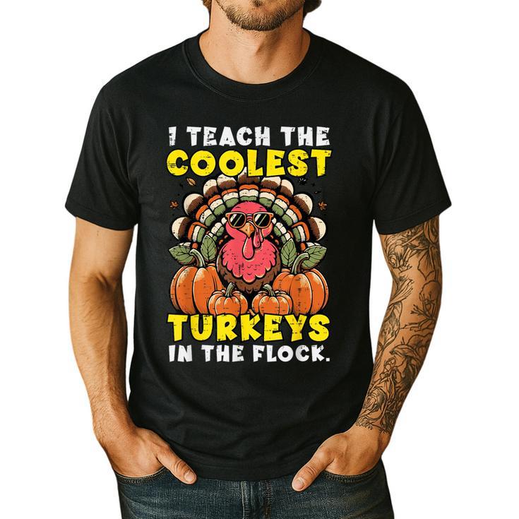 Thanksgiving I Teach Coolest Turkeys Teacher Fall Women Men Men's Casual T-Shirt