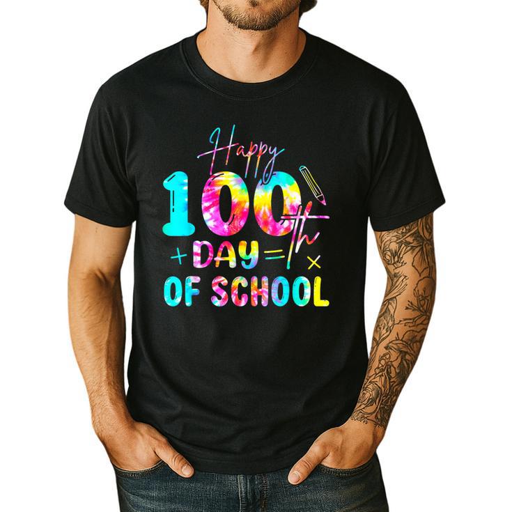 Tie Dye Happy 100th Day Of School Teacher Student 100 Days Men's Casual T-Shirt