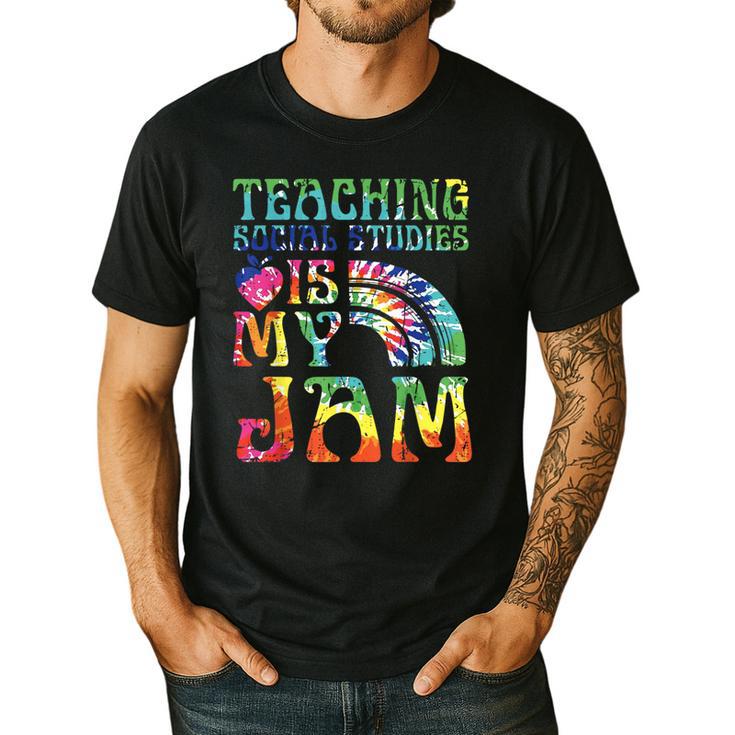Tie Dye Teaching Social Studies Is My Jam Sunglasses Teacher Men's Casual T-Shirt