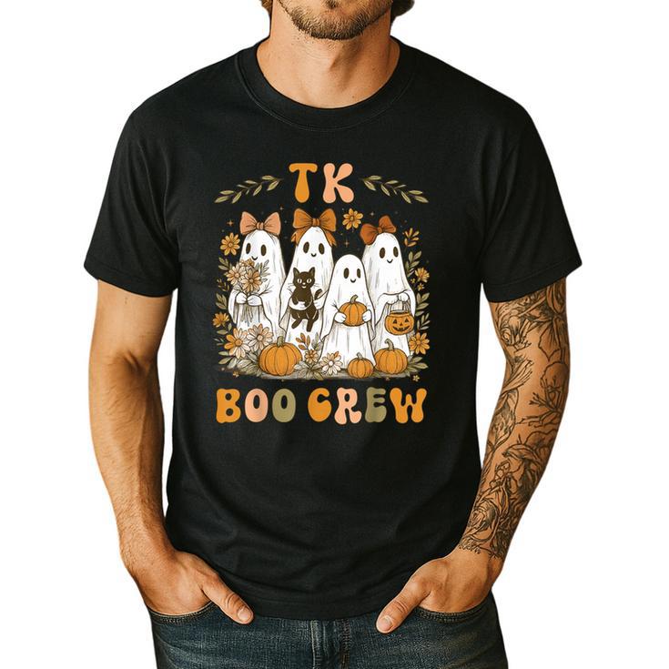 TK Boo Crew Preppy Halloween Floral Ghost TK Teacher Team TK Men's Casual T-Shirt