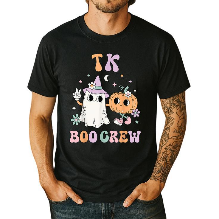 TK Boo Crew Retro Groovy Halloween Floral Ghost TK Teacher Men Women Kids Men's Casual T-Shirt